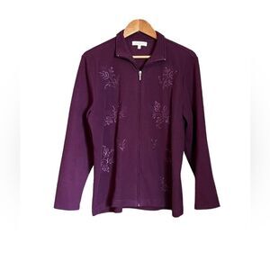 Tradition purple zip‎ up sweater with embroidery. Size medium